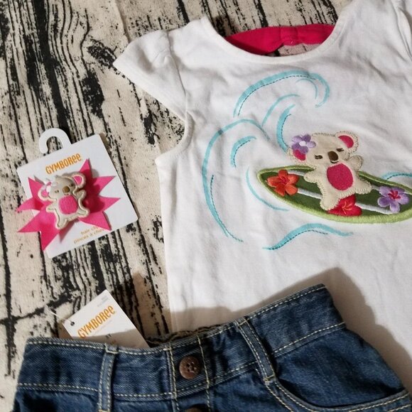 Gymboree Surf Adventure 4T Koala Shirt Skirt Hair Clip Outfit NWT - Picture 5 of 7
